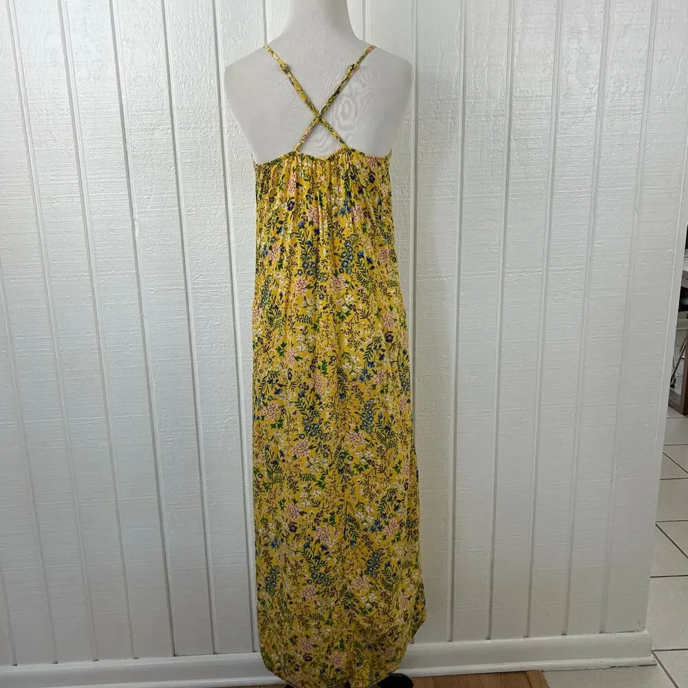Old Navy Floral Slip Maxi Dress Yellow Cottagecore Boho Summer Sundress Size XS - Picture 5 of 8